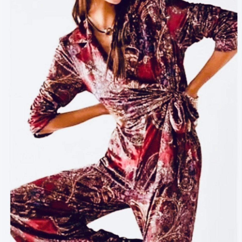 Free People Bohemian Wrap Velvet Jumpsuit XS NWT